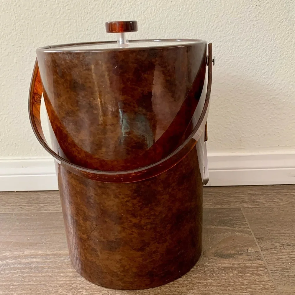 Vintage Mid Century Modern Bar Georges Briard Tortoise Shell Vinyl Ice Bucket